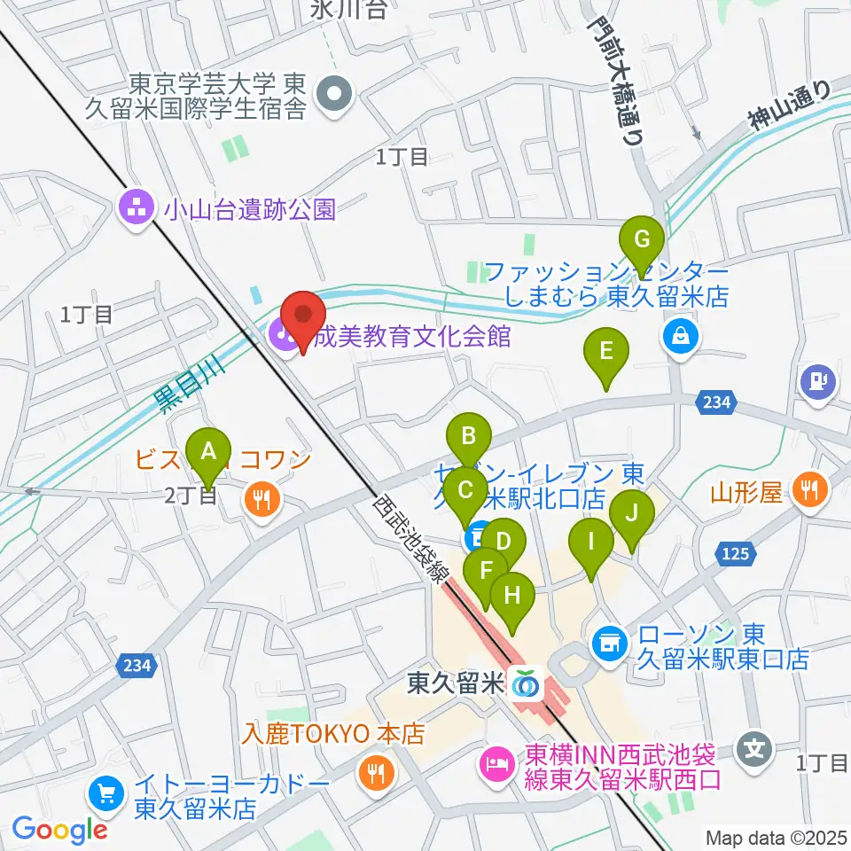 TOKYO854くるめラ周辺のカフェ一覧地図