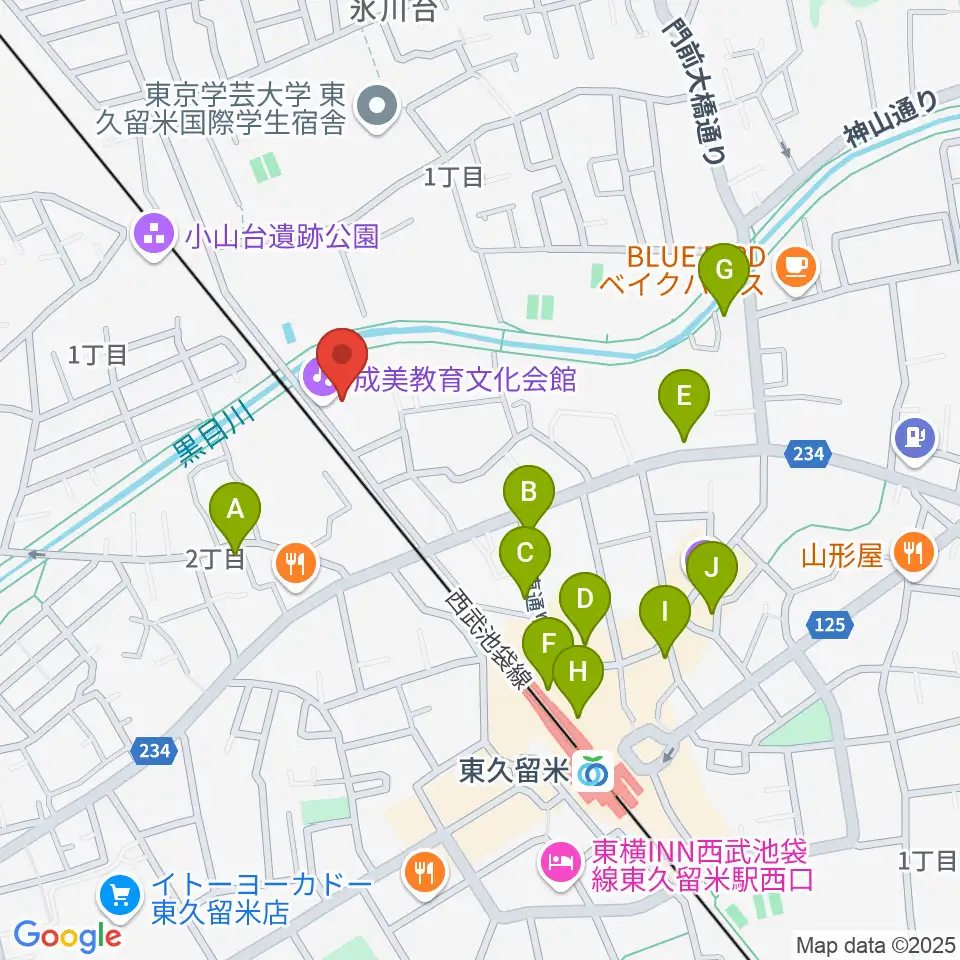 TOKYO854くるめラ周辺のカフェ一覧地図
