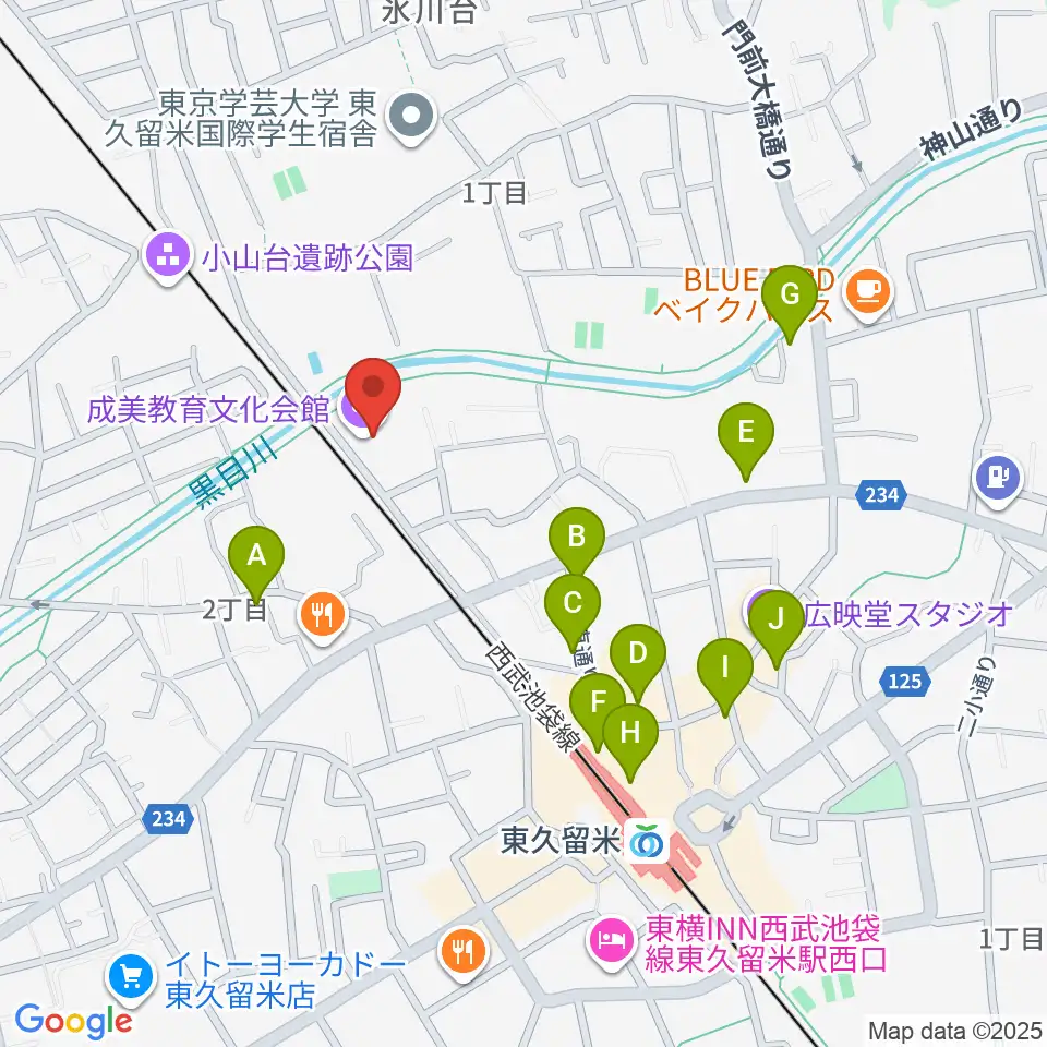 TOKYO854くるめラ周辺のカフェ一覧地図