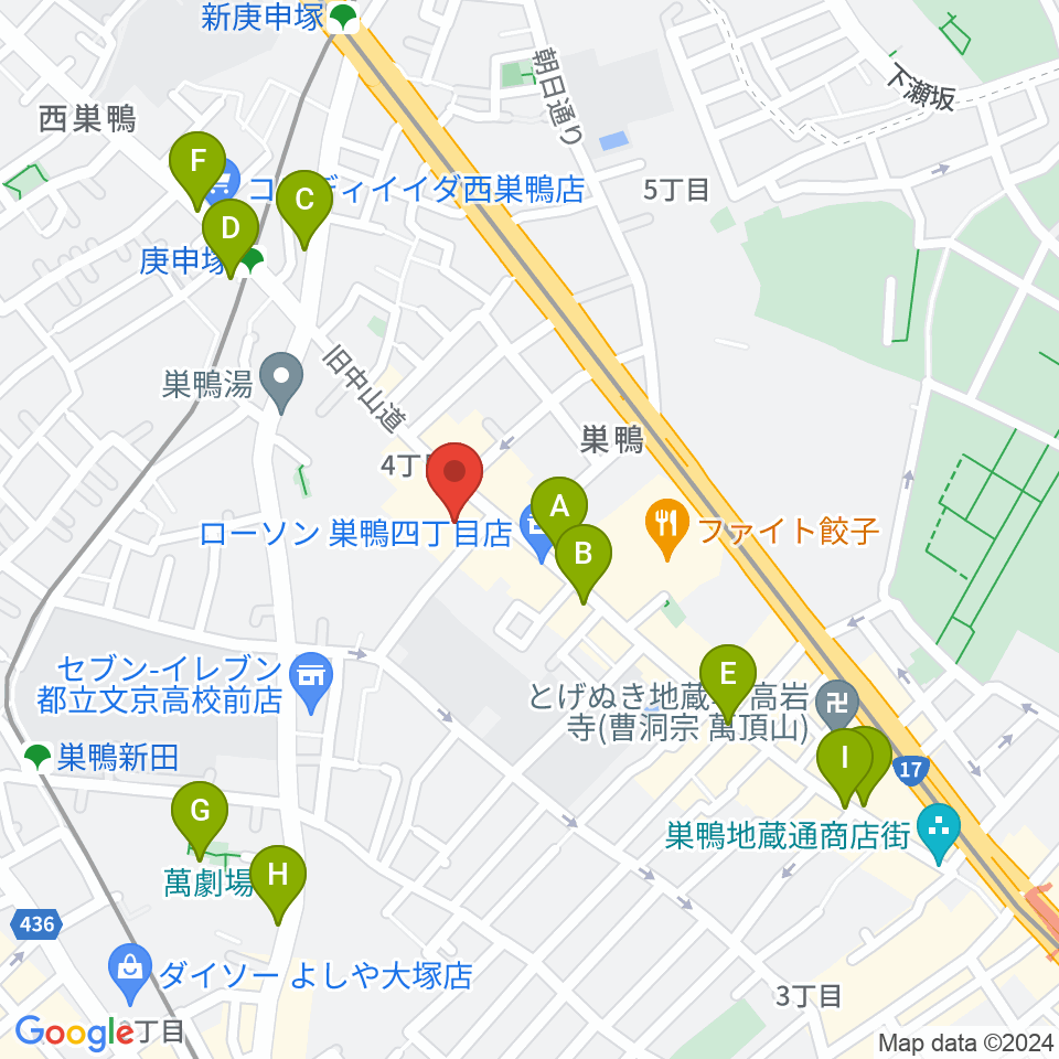 巣鴨地域文化創造館（中山道待夢）周辺のカフェ一覧地図