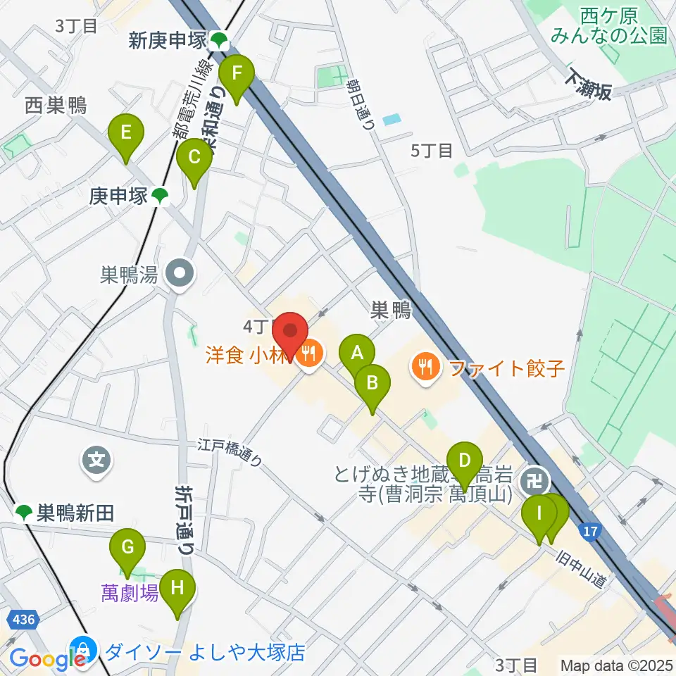巣鴨地域文化創造館（中山道待夢）周辺のカフェ一覧地図