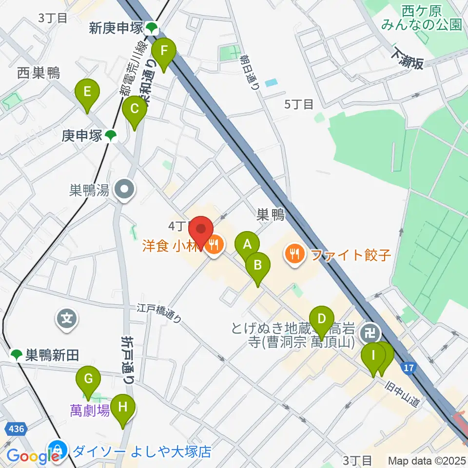 巣鴨地域文化創造館(中山道待夢)周辺のカフェ一覧地図
