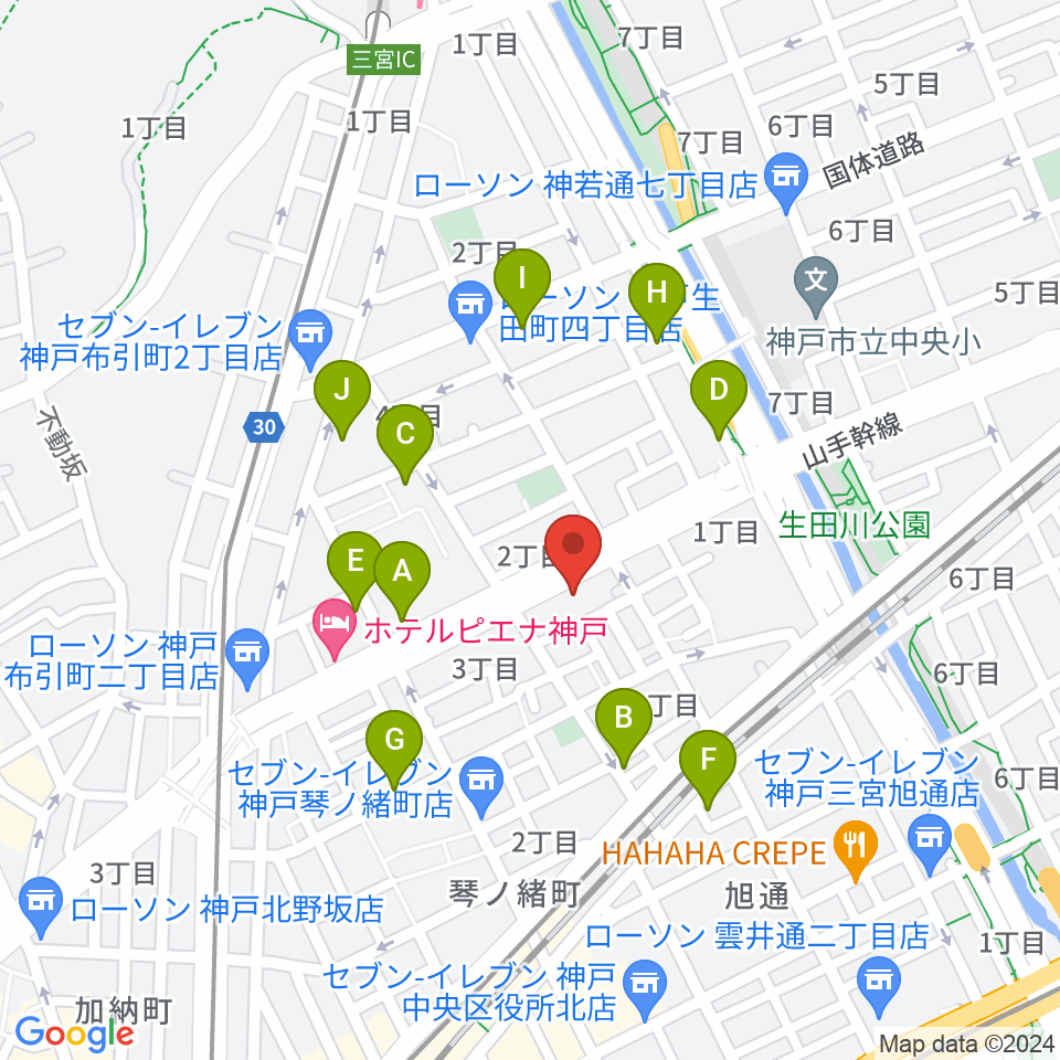 ソアー音楽教室周辺のカフェ一覧地図