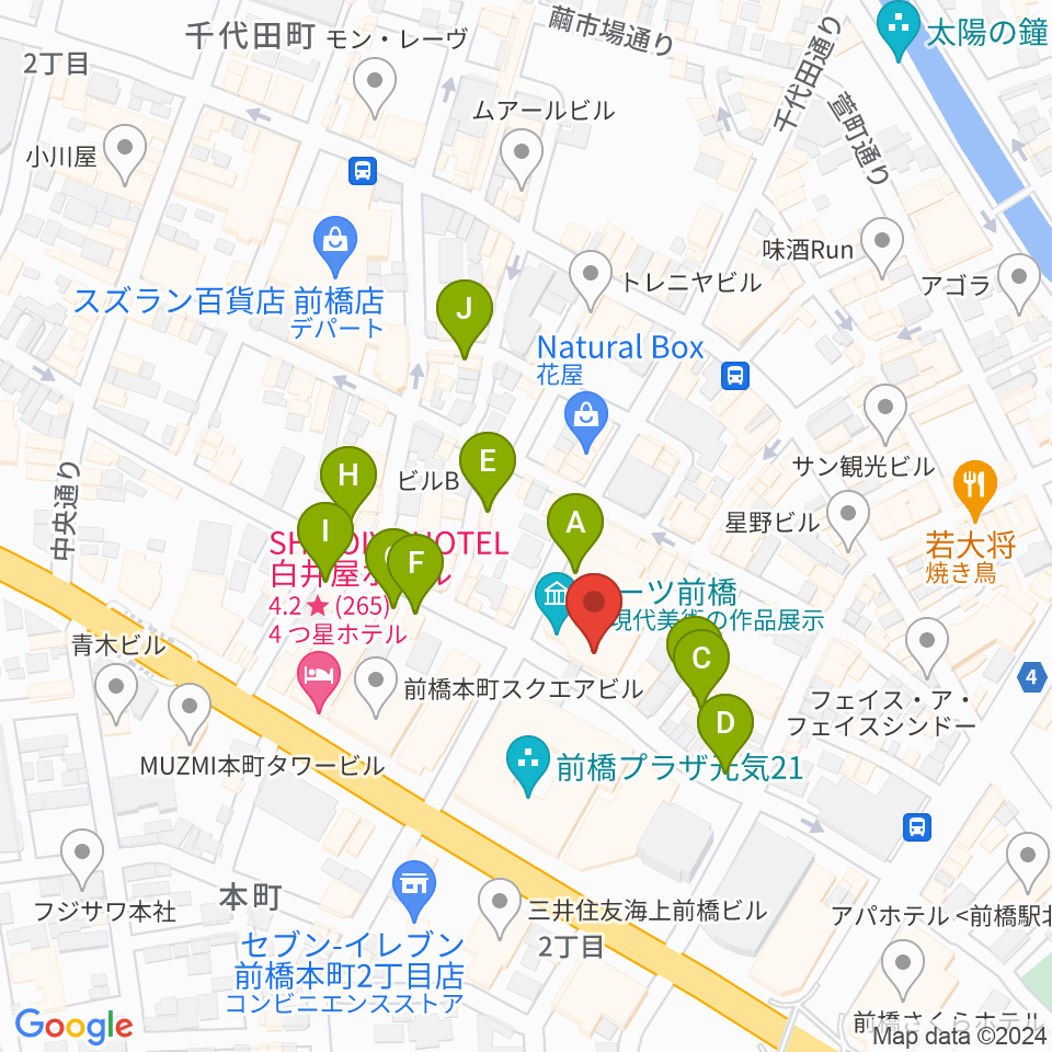 前橋シネマハウス周辺のカフェ一覧地図