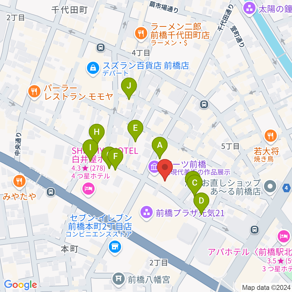 前橋シネマハウス周辺のカフェ一覧地図