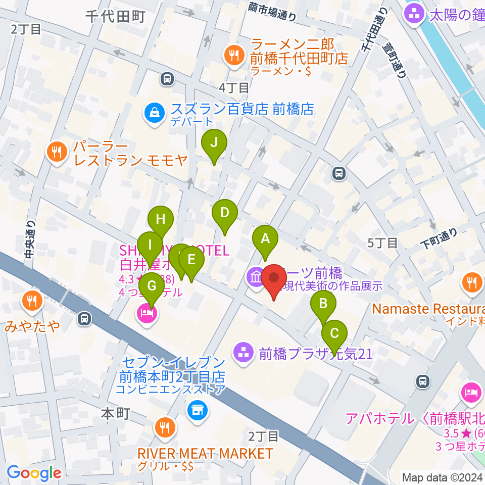 前橋シネマハウス周辺のカフェ一覧地図