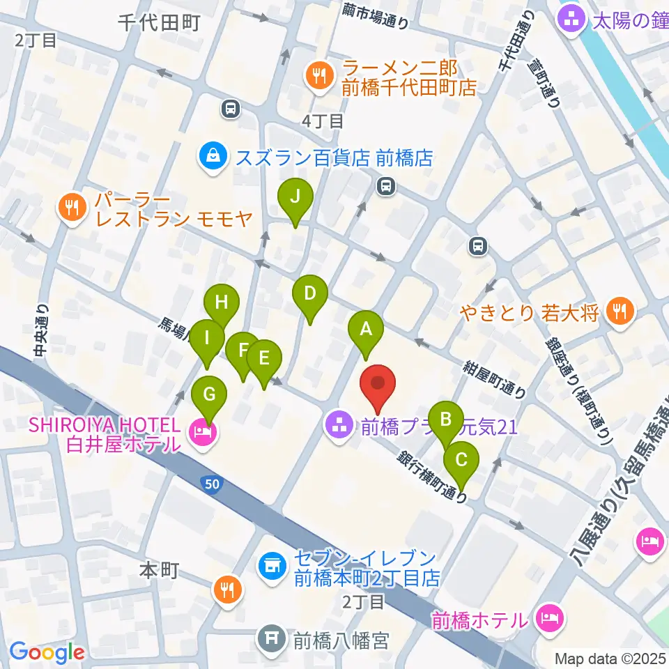 前橋シネマハウス周辺のカフェ一覧地図