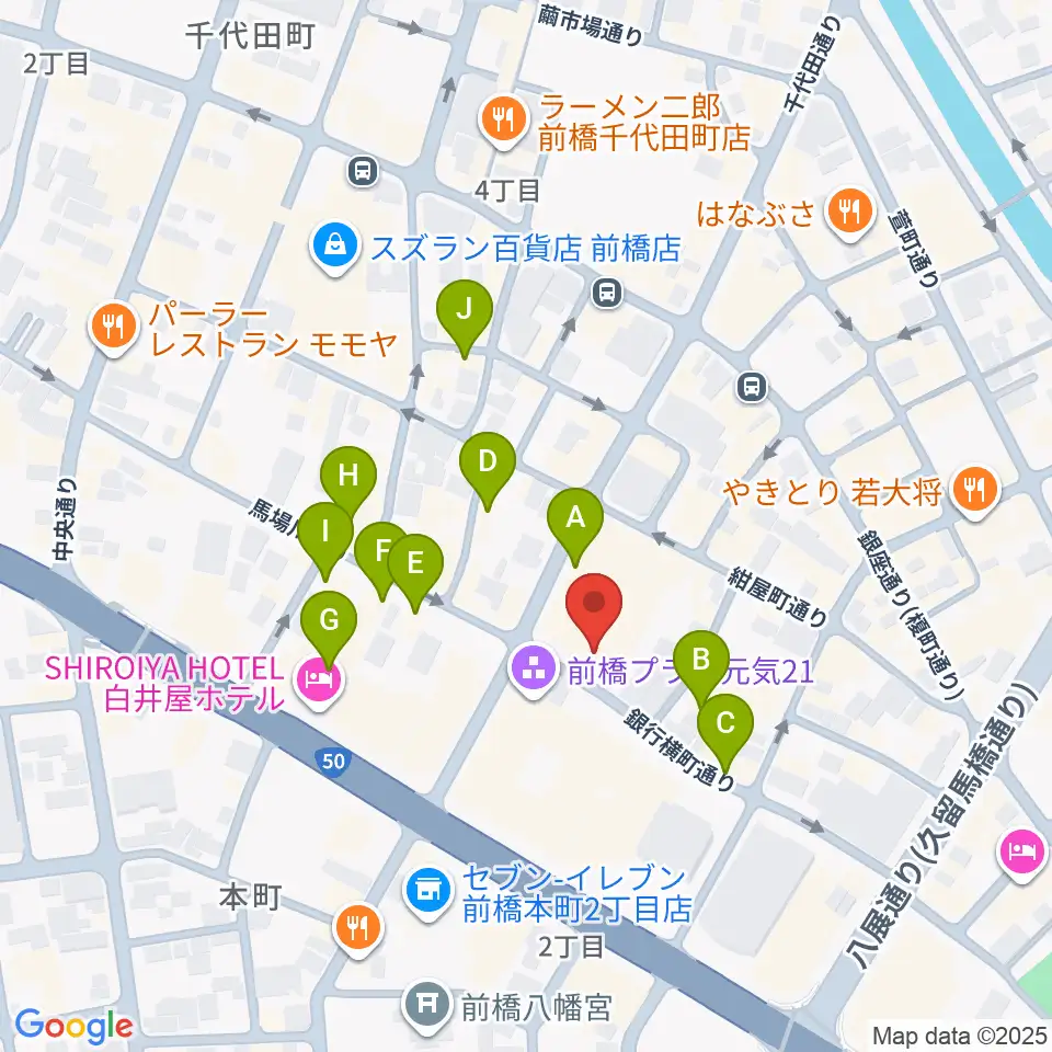前橋シネマハウス周辺のカフェ一覧地図