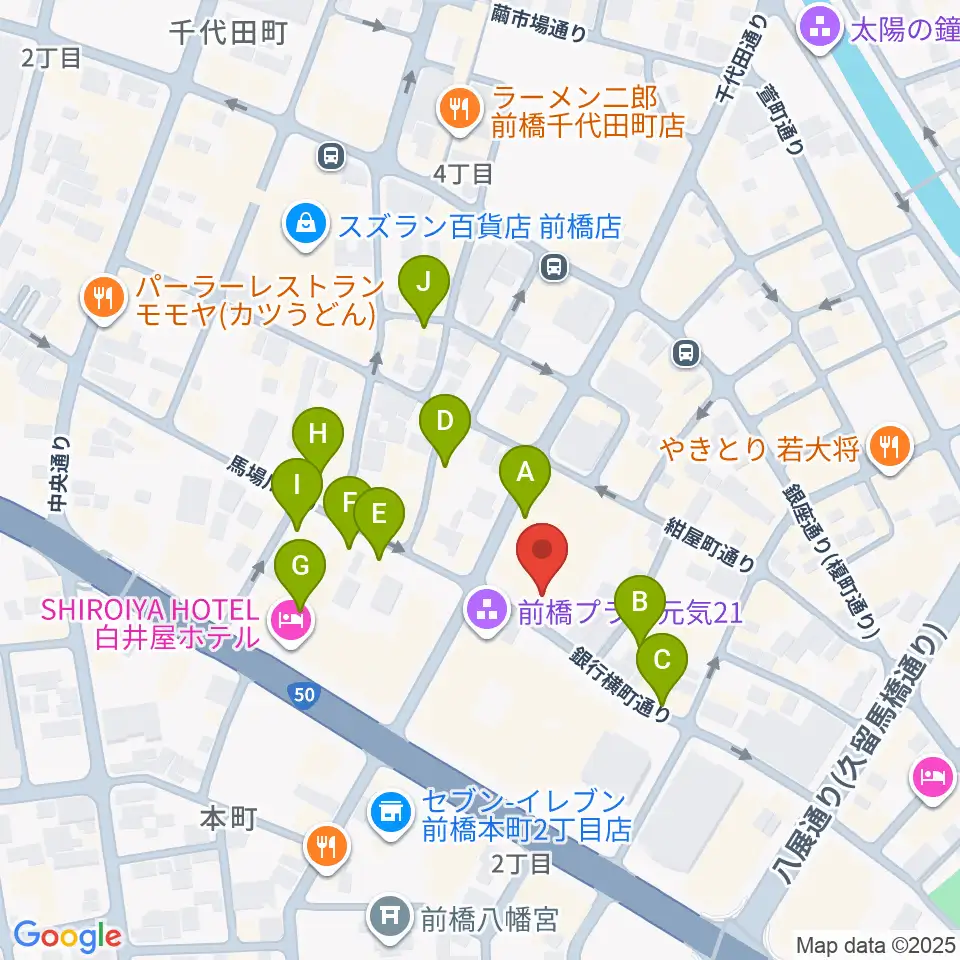 前橋シネマハウス周辺のカフェ一覧地図
