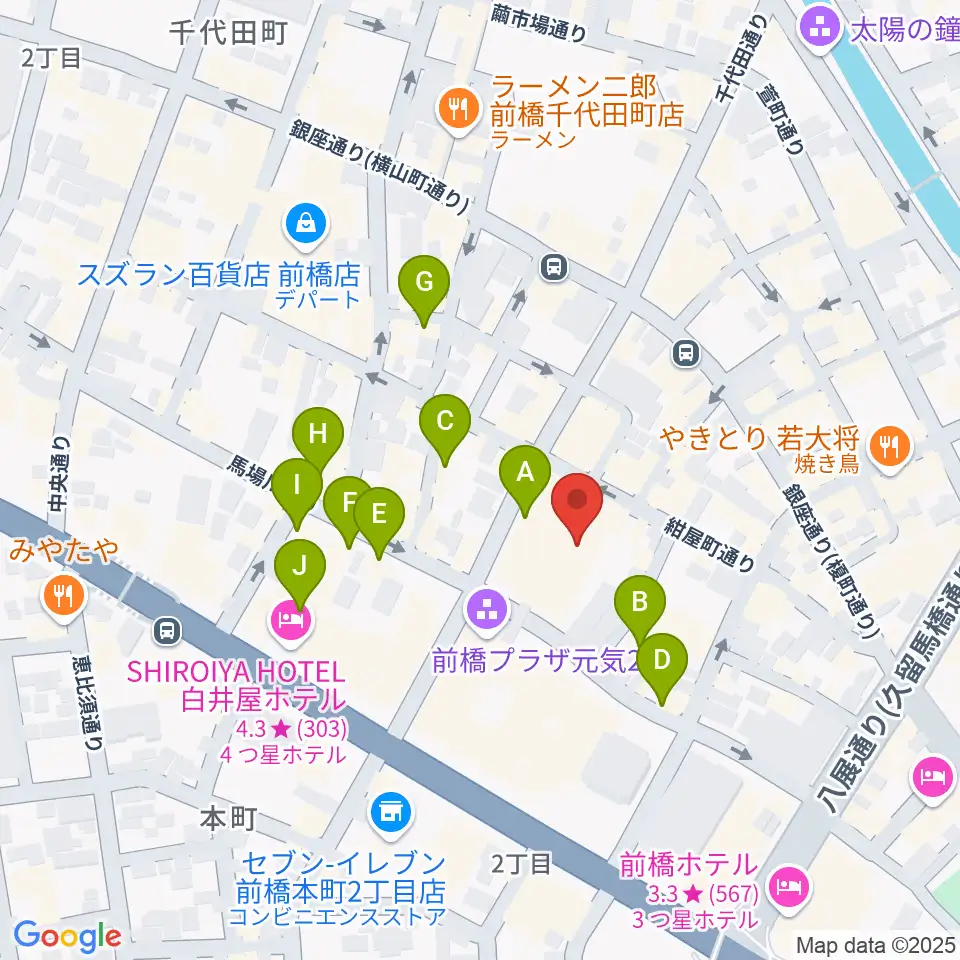 アーツ前橋周辺のカフェ一覧地図