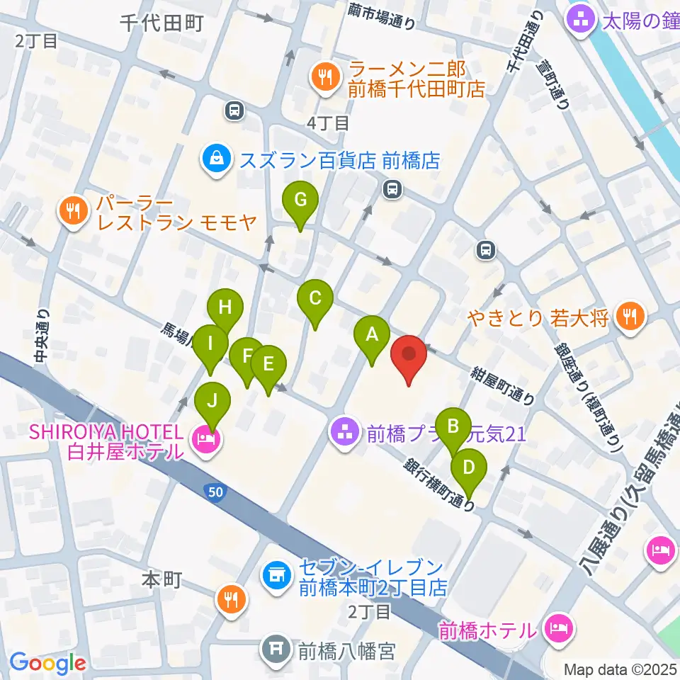アーツ前橋周辺のカフェ一覧地図