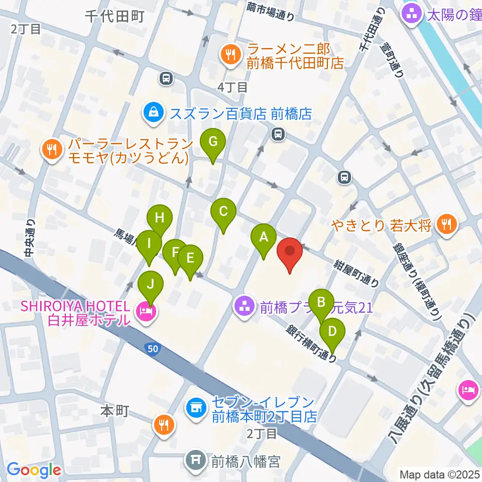 アーツ前橋周辺のカフェ一覧地図