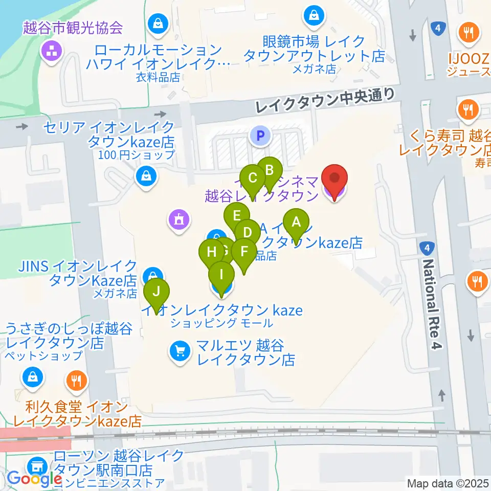 イオンシネマ越谷レイクタウン周辺のカフェ一覧地図