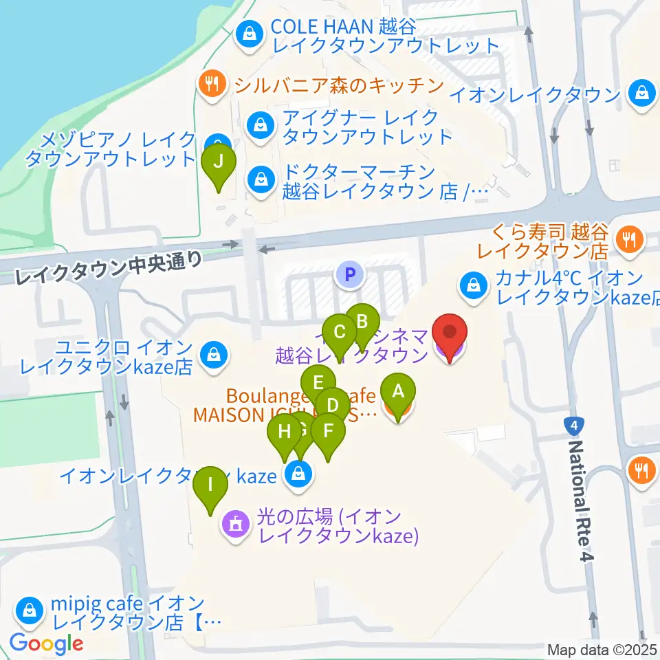 イオンシネマ越谷レイクタウン周辺のカフェ一覧地図