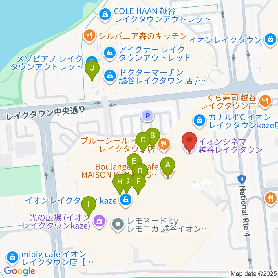 イオンシネマ越谷レイクタウン周辺のカフェ一覧地図