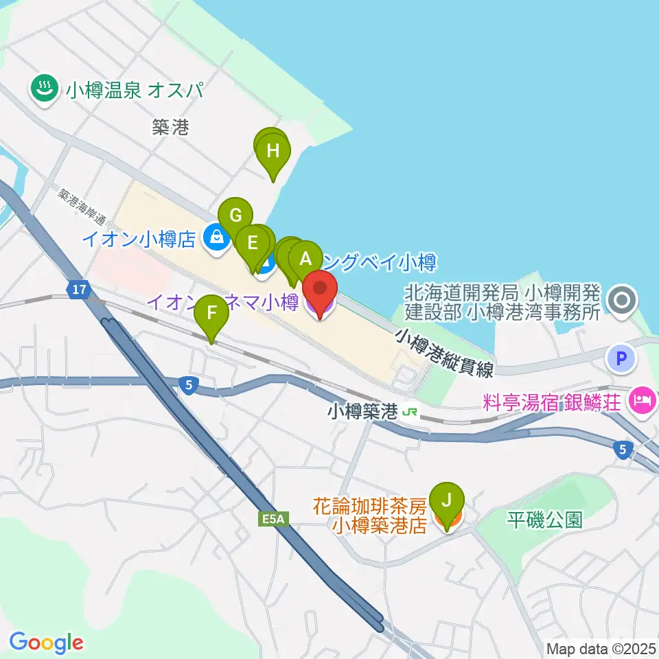 イオンシネマ小樽周辺のカフェ一覧地図