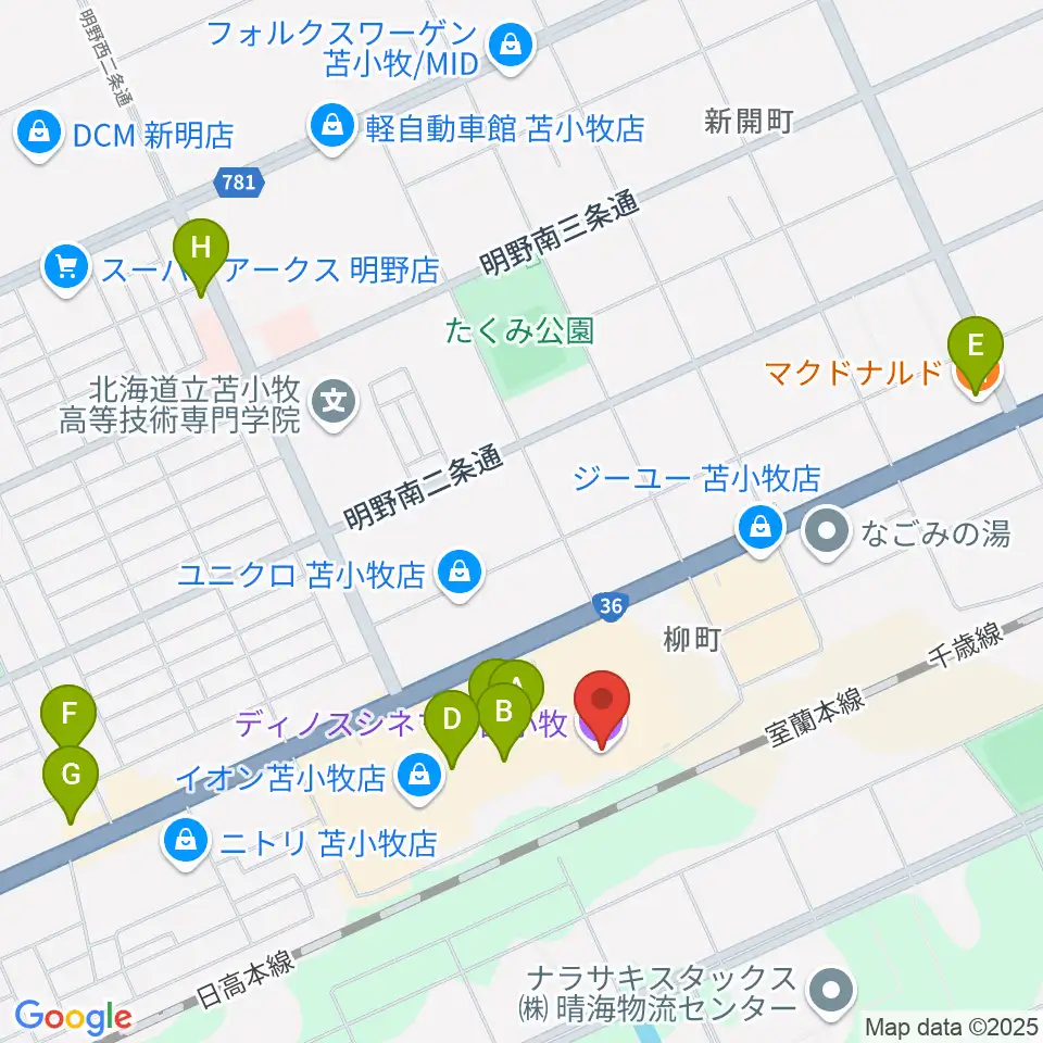 ディノスシネマズ苫小牧周辺のカフェ一覧地図