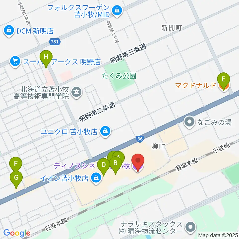 ディノスシネマズ苫小牧周辺のカフェ一覧地図