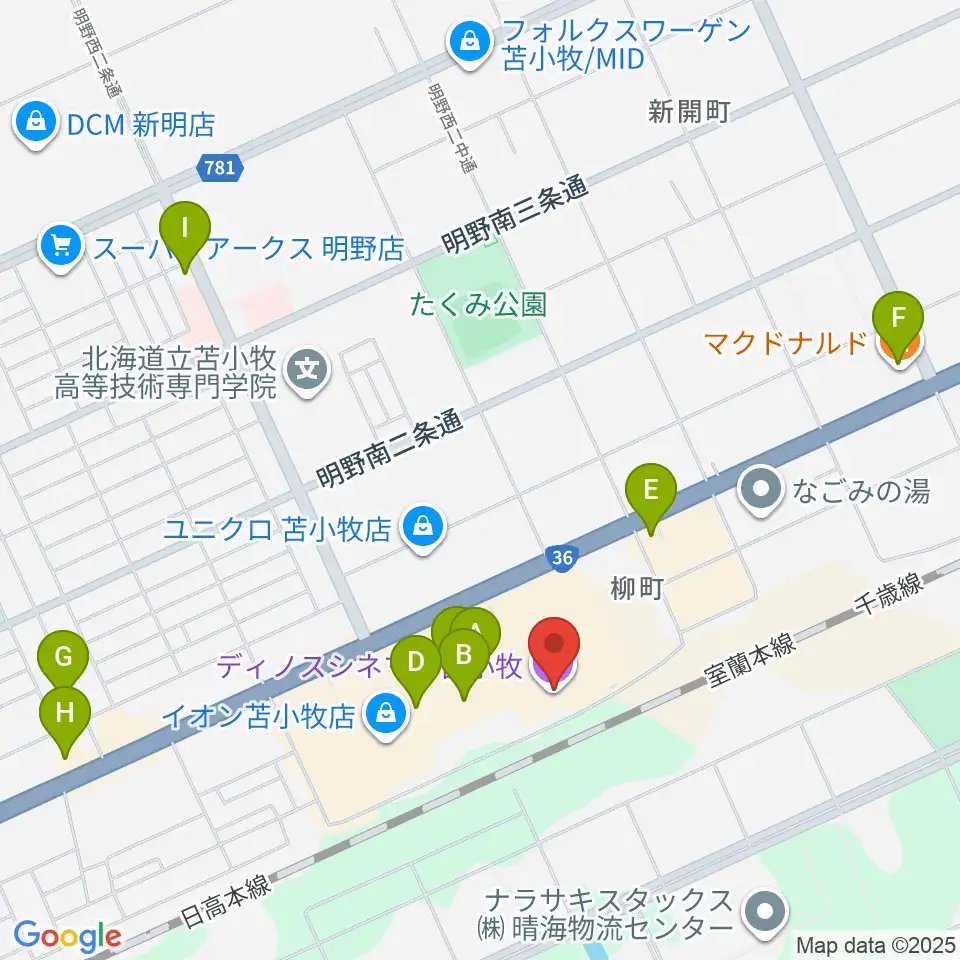 ディノスシネマズ苫小牧周辺のカフェ一覧地図