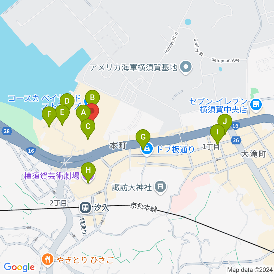 横須賀HUMAXシネマズ周辺のカフェ一覧地図