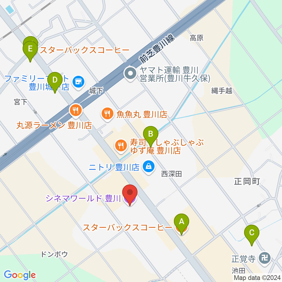 シネマワールド豊川周辺のカフェ一覧地図