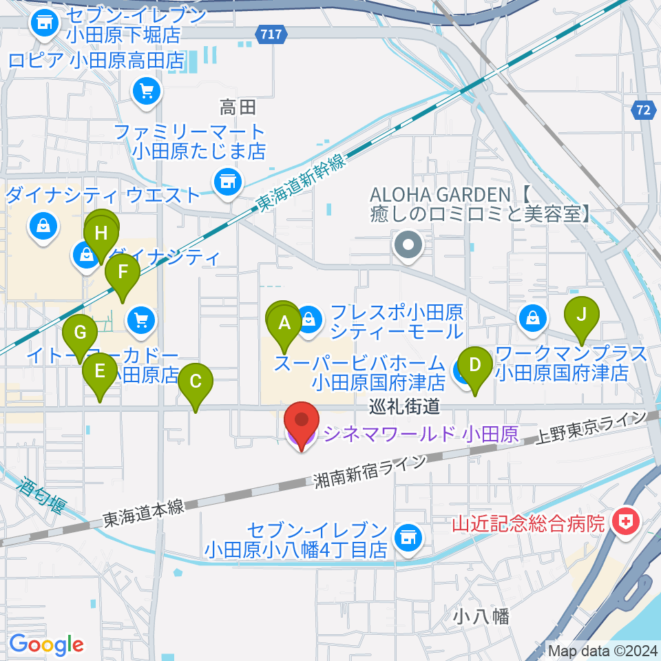 シネマワールド小田原周辺のカフェ一覧地図