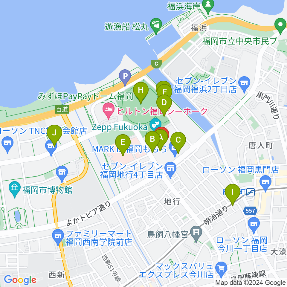 ユナイテッド・シネマ福岡ももち周辺のカフェ一覧地図