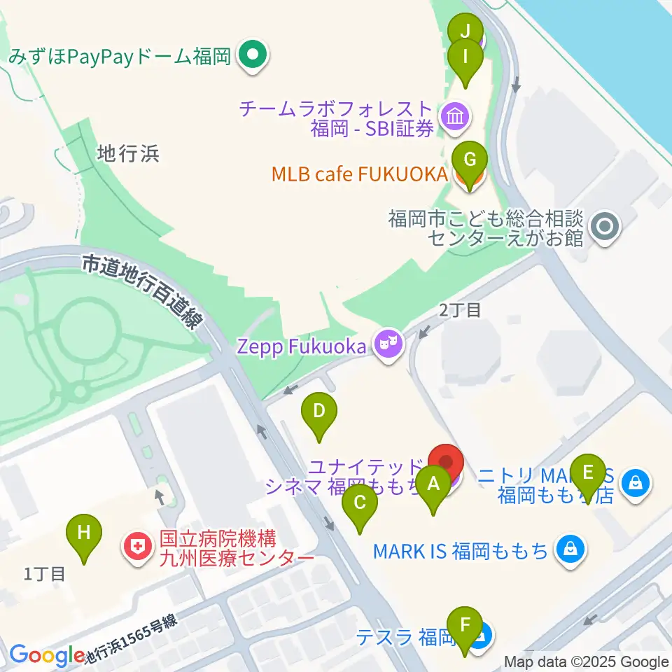 ユナイテッド・シネマ福岡ももち周辺のカフェ一覧地図