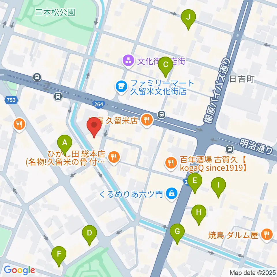 久留米ウエポン周辺のカフェ一覧地図