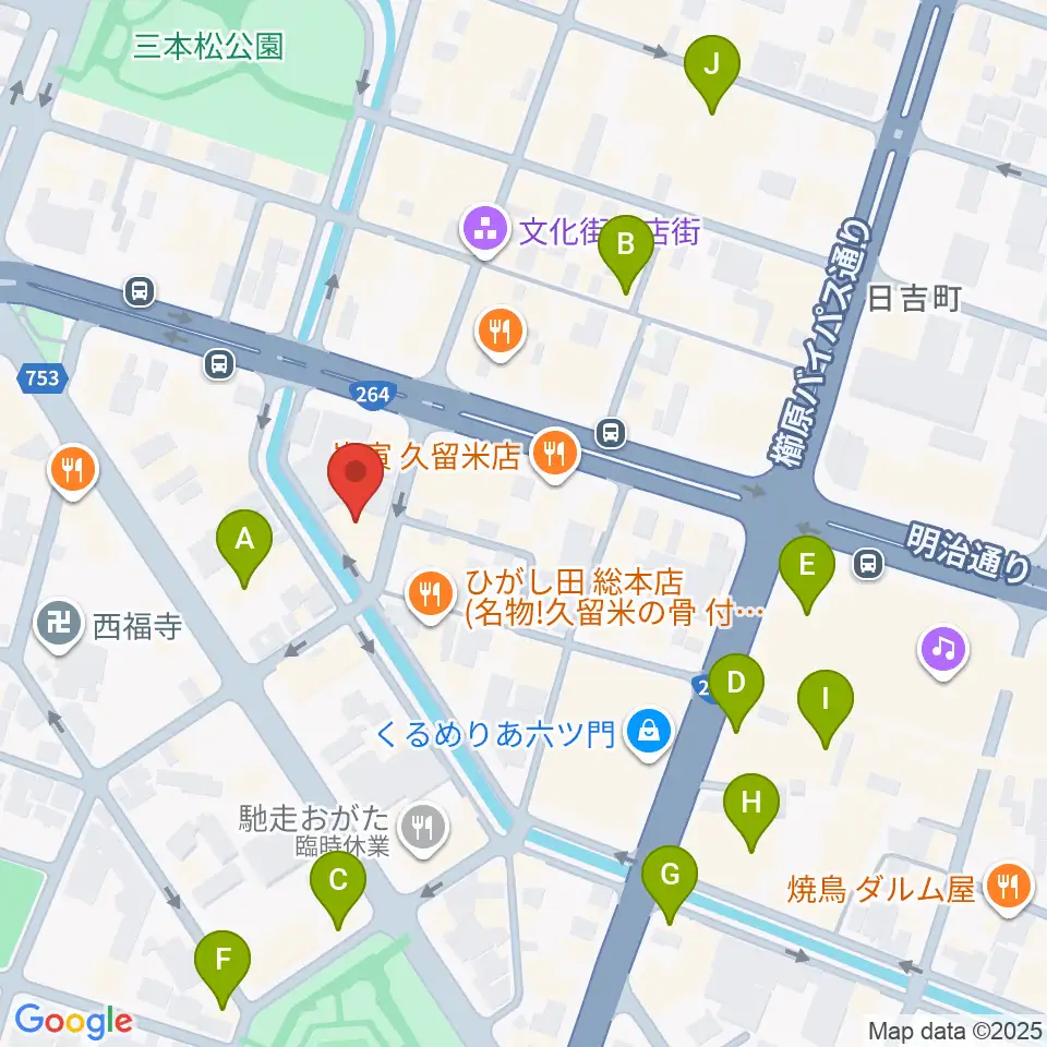 久留米ウエポン周辺のカフェ一覧地図