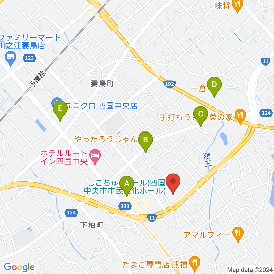 しこちゅ～ホール周辺のカフェ一覧地図