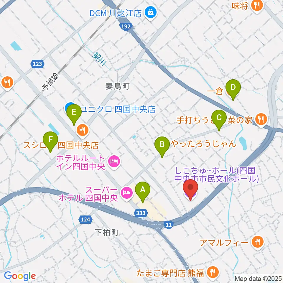 しこちゅ~ホール周辺のカフェ一覧地図