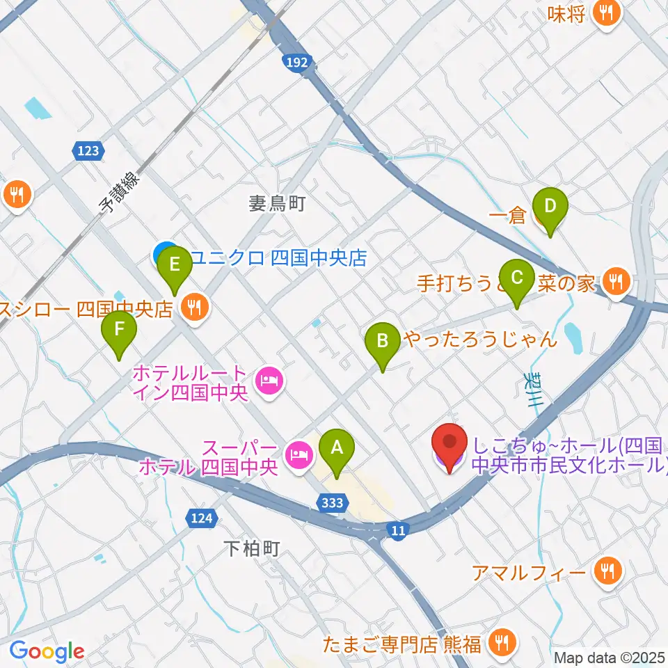 しこちゅ~ホール周辺のカフェ一覧地図