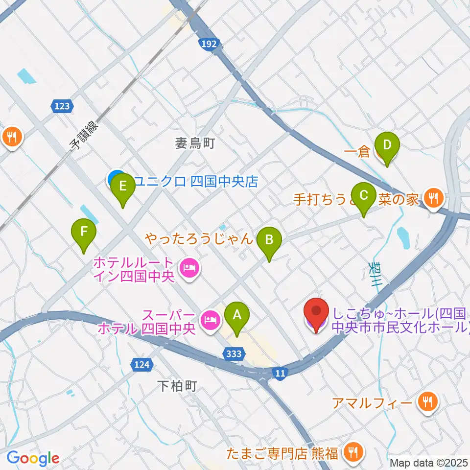 しこちゅ~ホール周辺のカフェ一覧地図