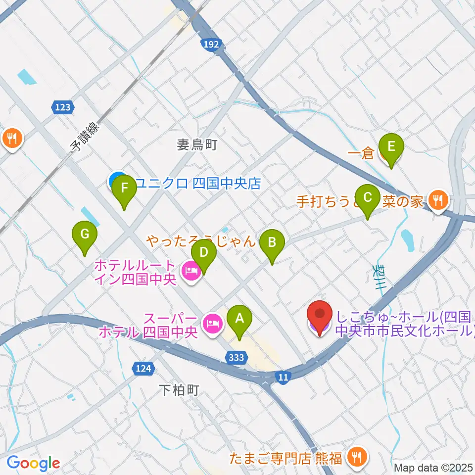 しこちゅ～ホール周辺のカフェ一覧地図