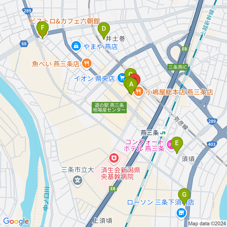 イオンシネマ県央周辺のカフェ一覧地図