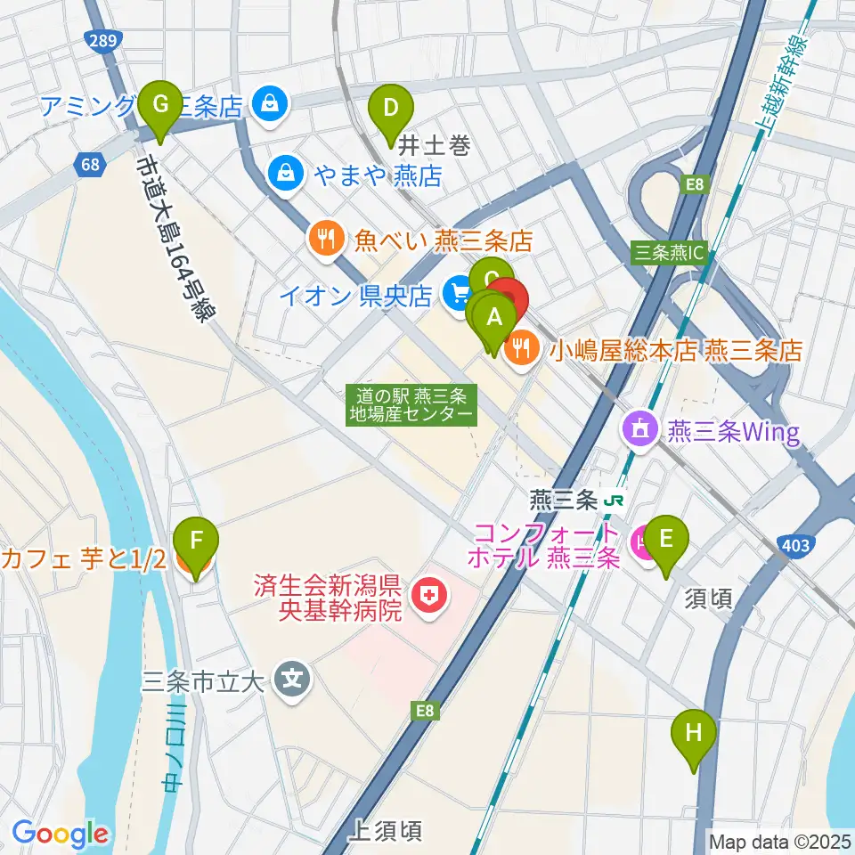 イオンシネマ県央周辺のカフェ一覧地図