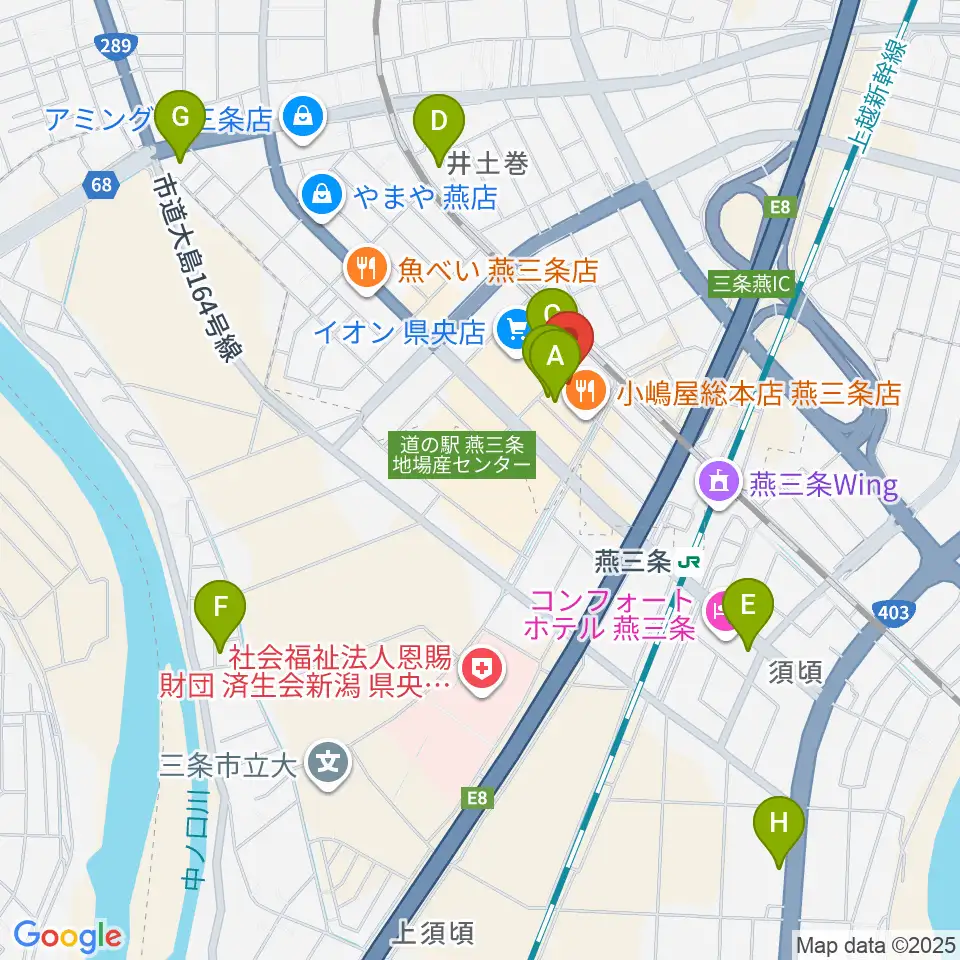 イオンシネマ県央周辺のカフェ一覧地図