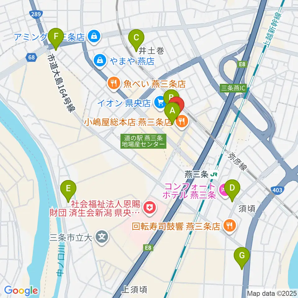 イオンシネマ県央周辺のカフェ一覧地図