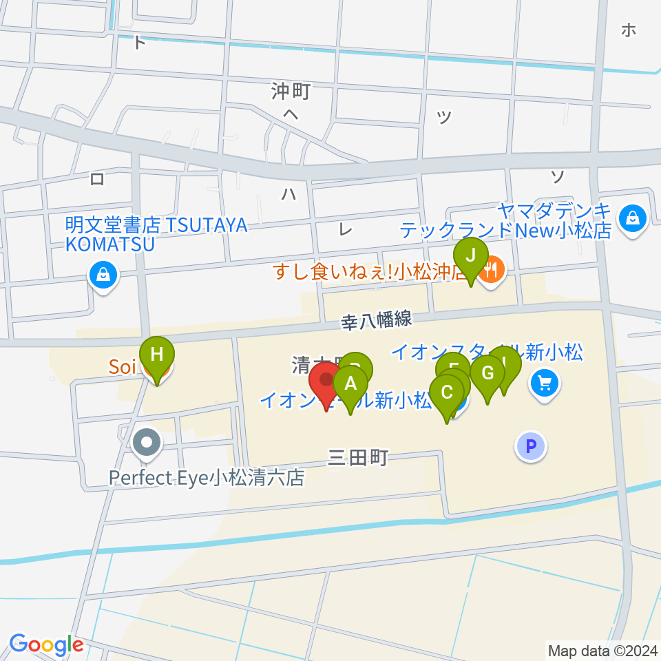 イオンシネマ新小松周辺のカフェ一覧地図