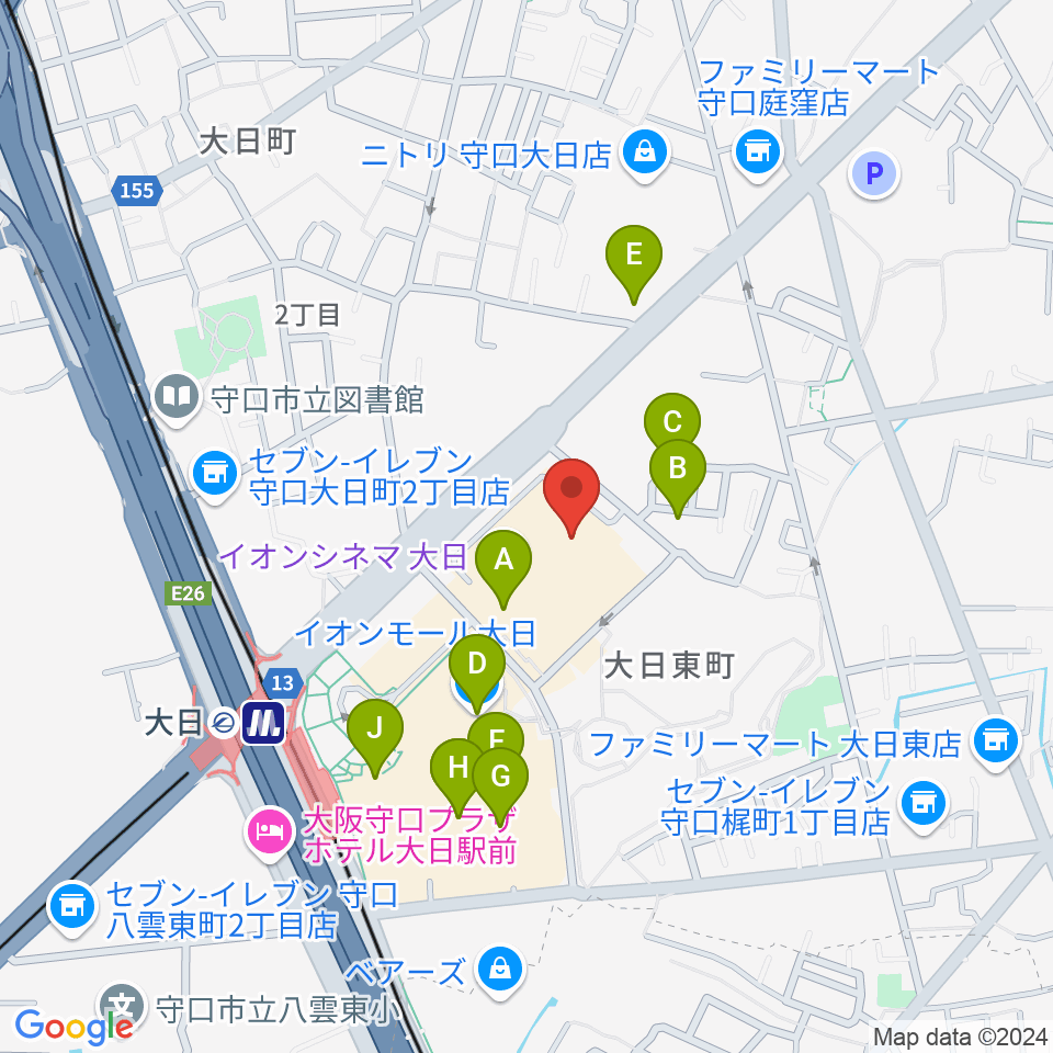 イオンシネマ大日周辺のカフェ一覧地図