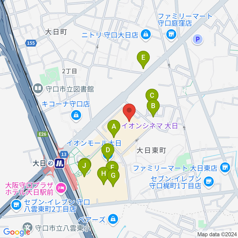 イオンシネマ大日周辺のカフェ一覧地図