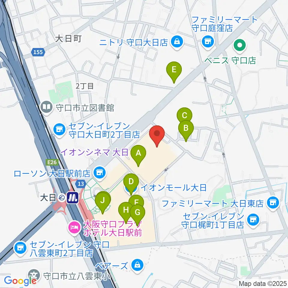 イオンシネマ大日周辺のカフェ一覧地図