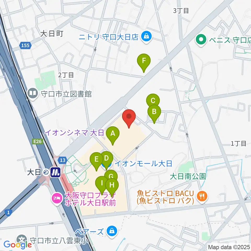 イオンシネマ大日周辺のカフェ一覧地図