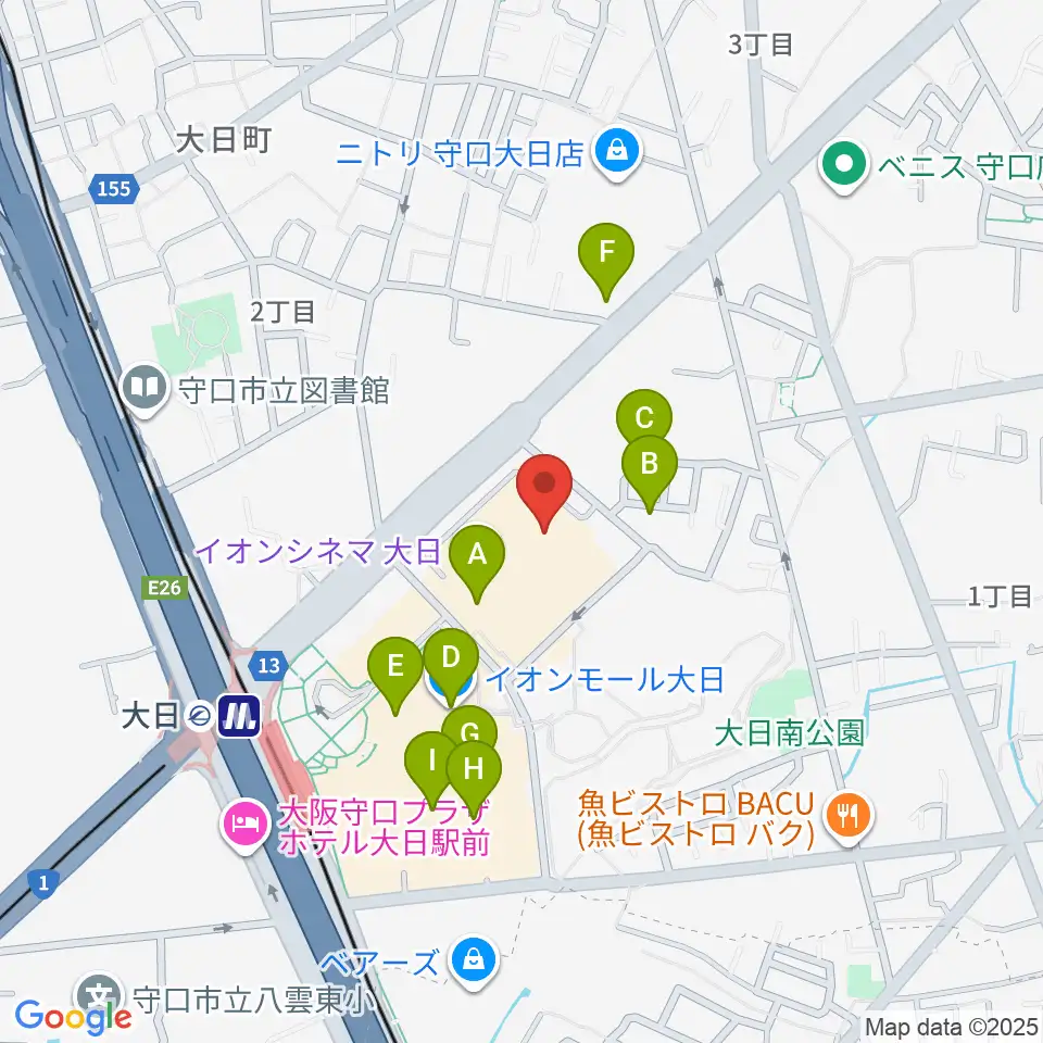 イオンシネマ大日周辺のカフェ一覧地図