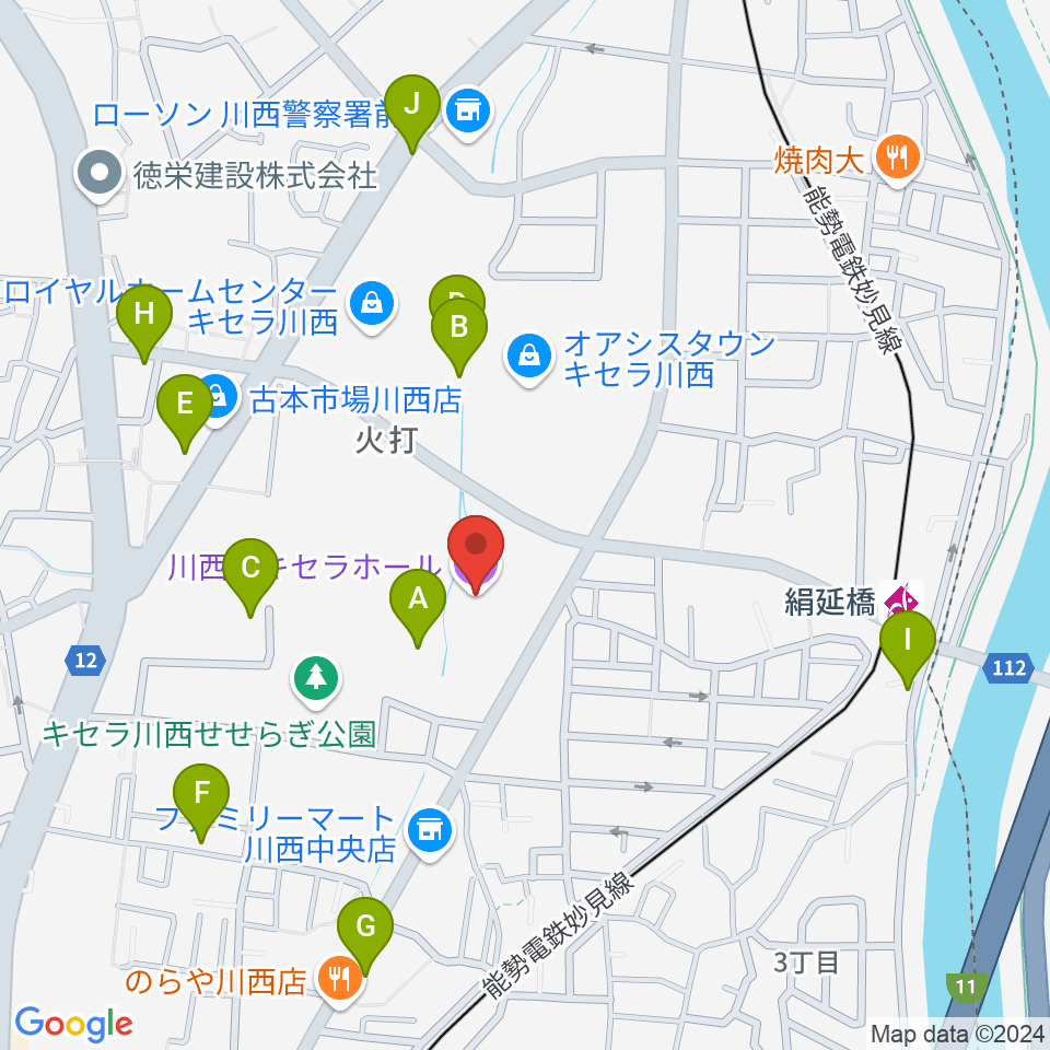 川西市キセラホール周辺のカフェ一覧地図