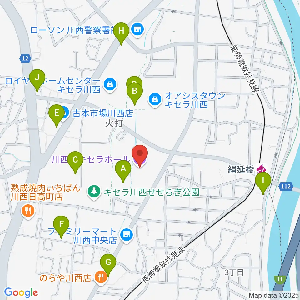 川西市キセラホール周辺のカフェ一覧地図