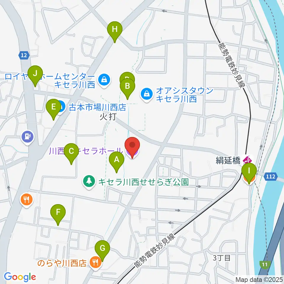 川西市キセラホール周辺のカフェ一覧地図