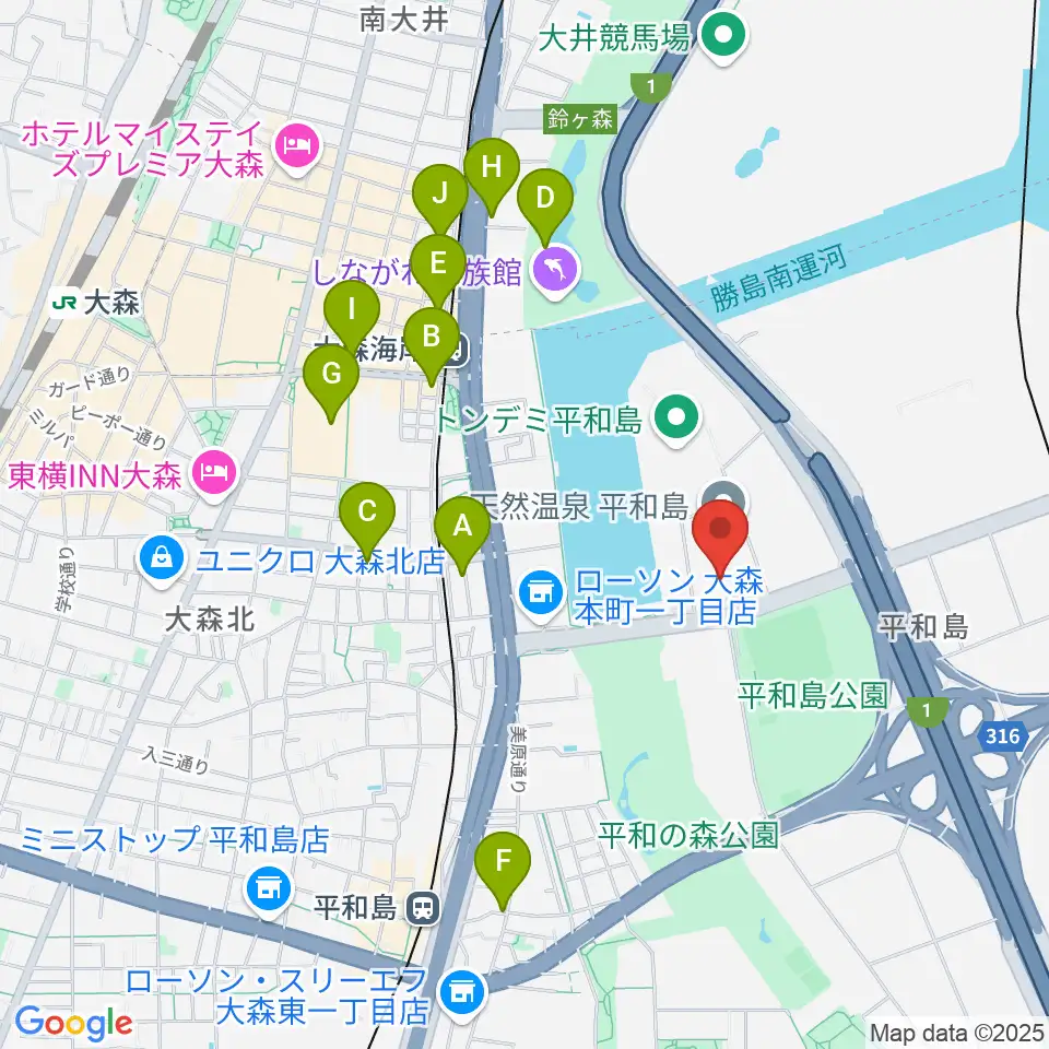 シネマサンシャイン平和島周辺のカフェ一覧地図