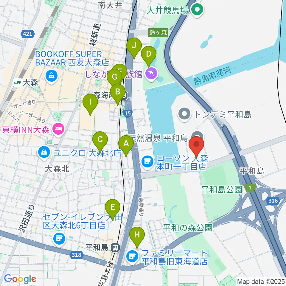 シネマサンシャイン平和島周辺のカフェ一覧地図